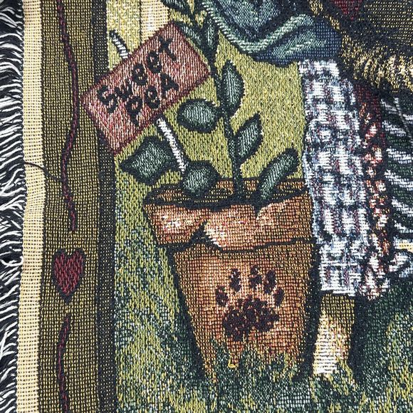 Boyds Bears Friends Blanket Tea Time Tapestry Throw Afghan Floral Fringe 66x48 - Picture 9 of 9